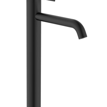 Baterie lavoar ONA cu pipa inalta, corp neted, aerator, ventil click-clack si racorduri flexibile, tehnologie Cold Start, Black Matt