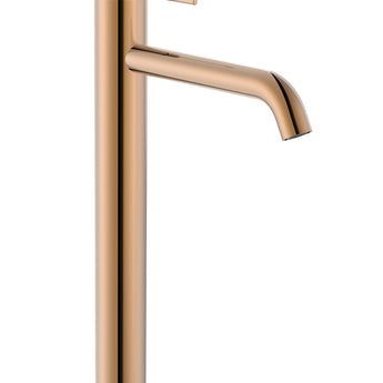 Baterie lavoar ONA cu pipa inalta, corp neted, aerator, ventil click-clack si racorduri flexibile, tehnologie Cold Start, Rose Gold