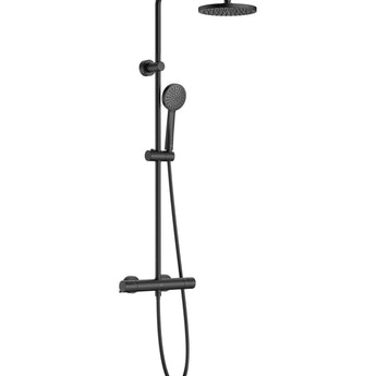 Basic - Coloana de dus cu termostat, cu 1 functie, palarie dus ø 200 mm, para de dus ø 100 mm, furtun metalic flexibil 1,70 m, negru mat