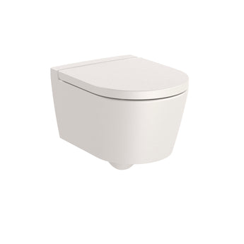 Vas WC Inspira Beige compact suspendat, din portelan, Rimless®, cu evacuare orizontala, forma rotunda