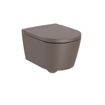 Vas WC Inspira Coffee compact suspendat, din portelan, Rimless®, cu evacuare orizontala, forma rotunda