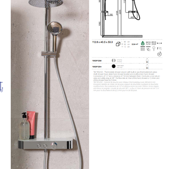 Coloana de dus termostata Round Touch&Feel, cu termoelement de ceara incorporat, sticla raft, cap de dus