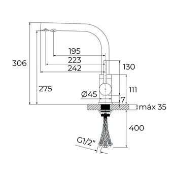 Baterie de bucatarie cu functie de filtrare si teava inalta rotativa OS 208 BK METALLIC