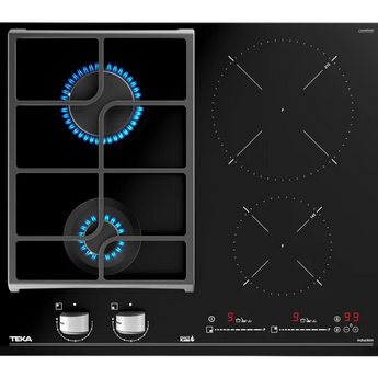 Plita mixta din cristal 2 zone gaz + 2 zone inductie, Exact Flame, 60 cm, JZC 64322 ABC BK