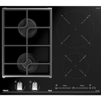 Plita mixta din cristal 2 zone gaz + 2 zone inductie, Exact Flame, 60 cm, JZC 64322 ABC BK