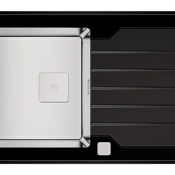 Chiuvetă cu finisaj din sticla PureLine, 1 cuva din inox si 1 picurator, instalare Inset, Diamond RS15 1B 1D 86 BK