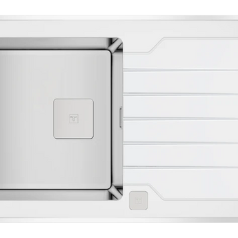 Chiuveta cu finisaj din sticla PureLine, 1 cuva din inox si 1 picurator, Diamond RS15 1B 1D 86 WH