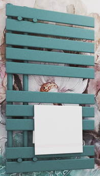 Radiator SOUL_S Albastru Baltic, 924 x 550 mm, kit robineti colorati 50mm, kit acoperire tevi cromat 50 mm