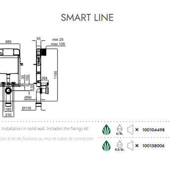 Rezervor incastrat Smart Line, 485x1050