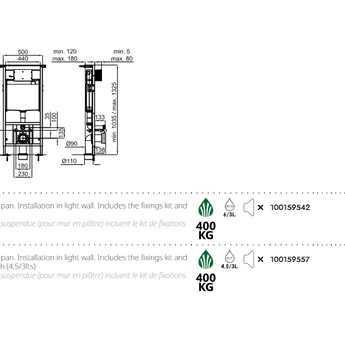 Rezervor incastrat Smart Line, 500x1325