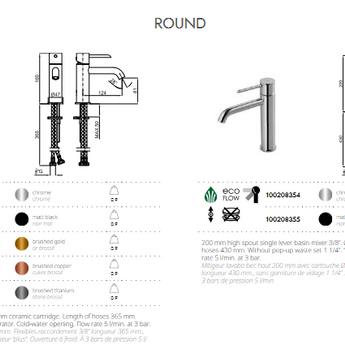 Baterie lavoar Round, inaltime L, Negru mat