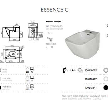 Bideu pe podea Essence C, din portelan, white matt
