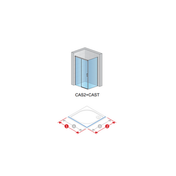 Cabina de dus CADURA CAS2+CAST, usa culisanta din 2 piese, perete lateral fix, profil GOLD LINE, 1000 x 800 x 200 cm