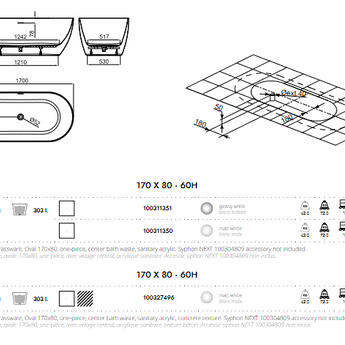 Cada de baie Lounge, freestanding, 170x80 cm