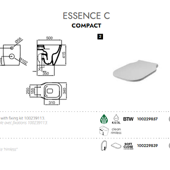 Vas WC Essence C - compact - pe podea, din portelan, Rimless®, white matt