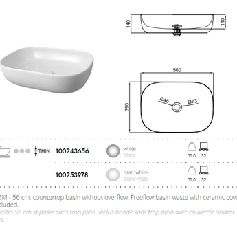 Lavoar pe blat Liem, 56 cm, White