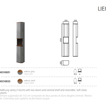 Dulap suspendat LIEM Walnut/Sand, 142 cm