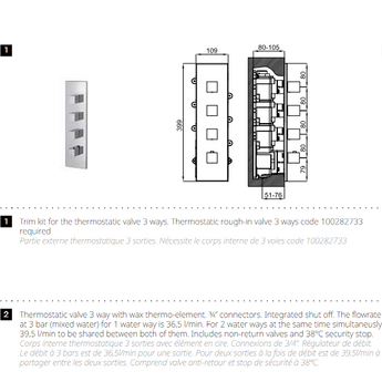Baterie dus incastrata OXO termostata, box incastrat 3 cai