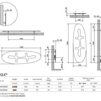 Radiator JUNGKE, 1500 x 500 mm, Negru mat